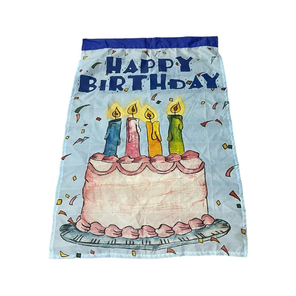 Vintage Decorative Flag Happy Birthday Cake Candles Large Garden Flag 28x40